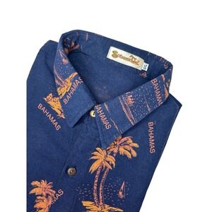 VTG Shoreline Bahamas Tropical Print Button Down Short Sleeve‎ Shirt Men's 4XL